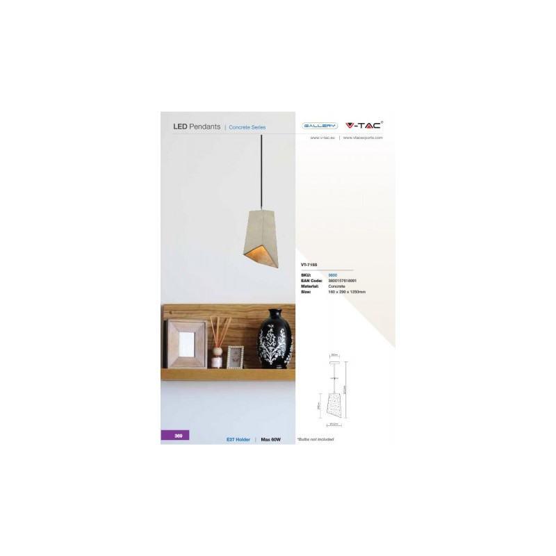 Oprawa Wisząca V-TAC Beton 155/155mm VT-7155