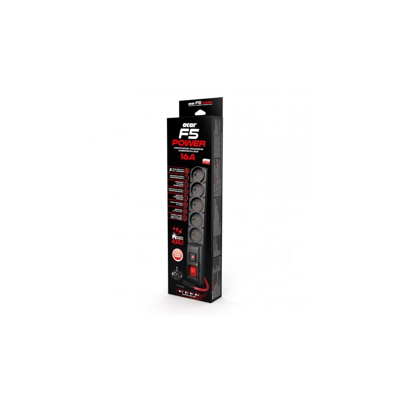 FILTR PRZECIWPRZEPIĘCIOWY ACAR F5 czarny 5m POWER 16A czerwony przewód
