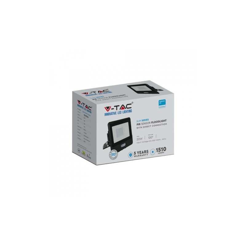 Projektor LED V-TAC 20W SAMSUNG CHIP Czujnik Ruchu Czarny Z MUFĄ VT-128S 3000K 1510lm 5 Lat Gwarancji