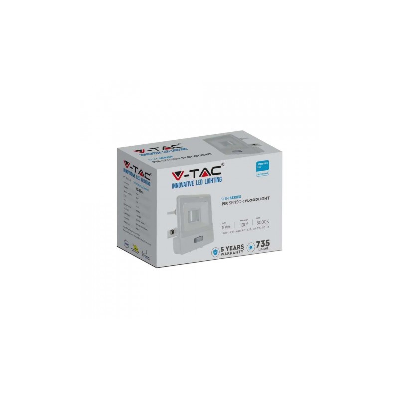 Projektor LED V-TAC 10W Czujnik Ruchu Biały VT-118S-1 6400K 735lm 5 Lat Gwarancji