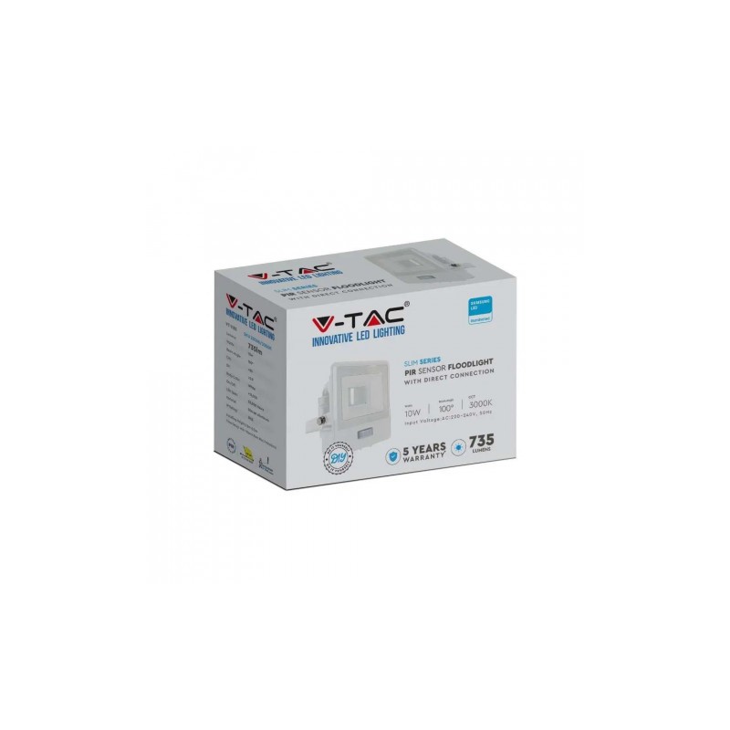 Projektor LED V-TAC 10W SAMSUNG CHIP Czujnik Ruchu Biały z Mufą VT-118S 4000K 735lm 5 Lat Gwarancji
