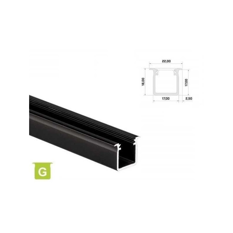Profil aluminiowy do taśm LED wpuszczany LUMINES typ G - czarny - 2 metry