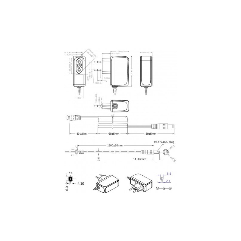 Zasilacz wtyczkowy 12V - 14,4W POS12120A czarny