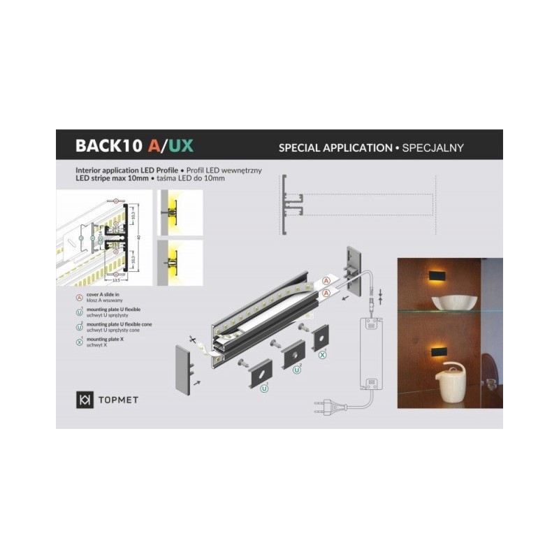 Profil LED dekoracyjny BACK10 biały TOPMET - 1m