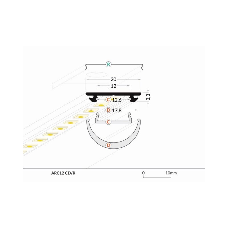 Profil elastyczny LED ARC12 czarny - 1m