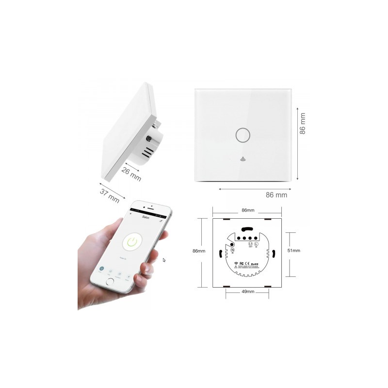 Włącznik światła WiFi Tuya Smart bez żyły N - pojedynczy