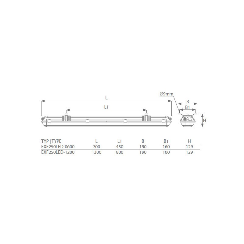 Oprawa przeciwwybuchowa EXF250LED 47W IP66 ok. 130cm