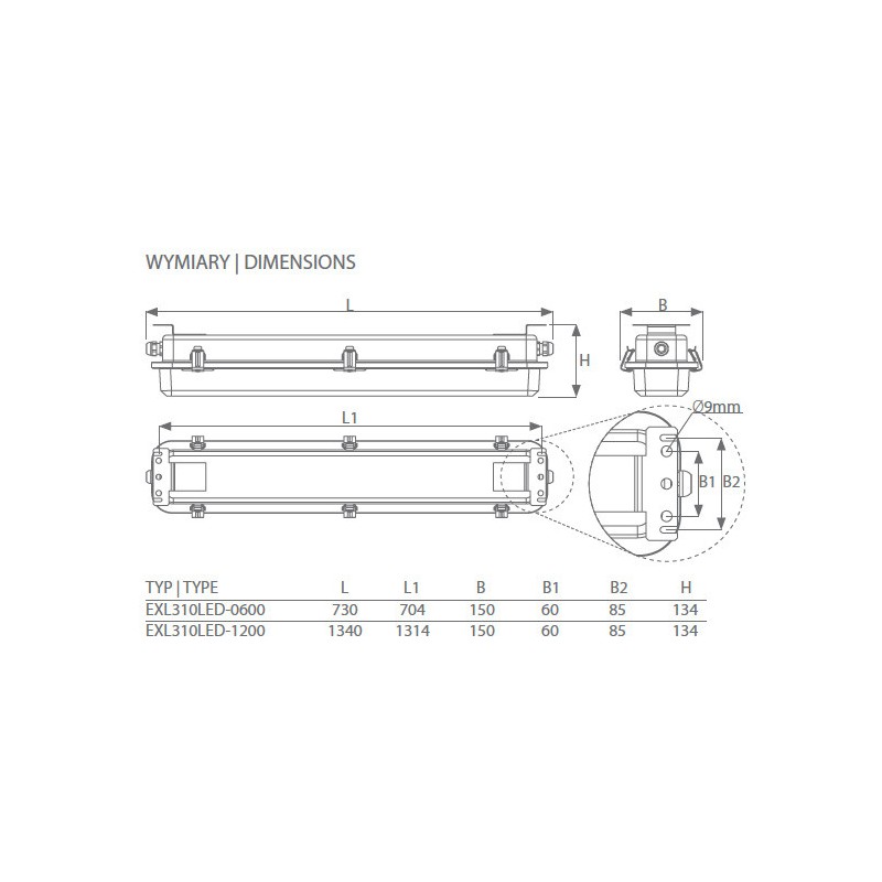 Oprawa przeciwwybuchowa EXL310LED 65,7W IP67 ok. 130cm