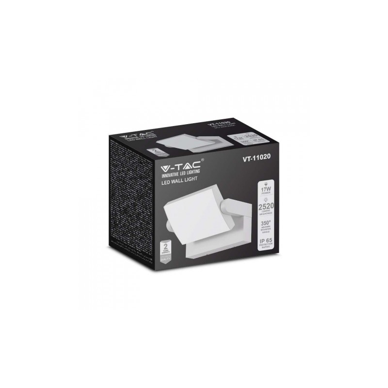 Oprawa Elewacyjna Ścienna V-TAC 17W LED Biała IP65 VT-11020 3000K 2520lm