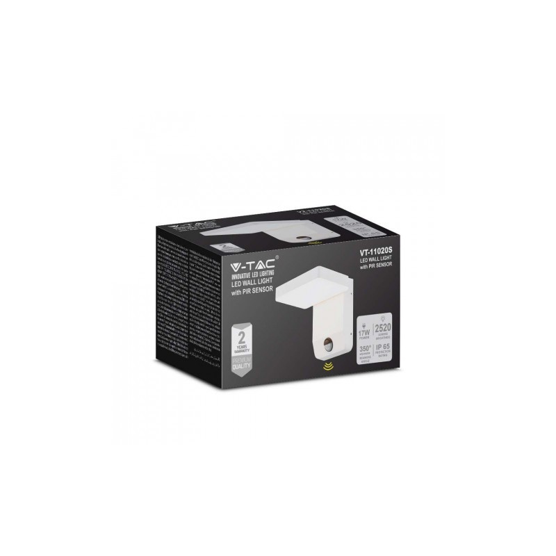 Projektor Oprawa Elewacyjna V-TAC 17W Czujnik Ruchu Biała IP65 VT-11020S 4000K 2520lm