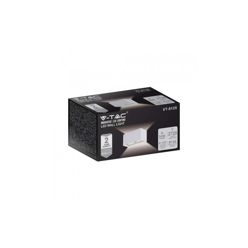 Oprawa Ścienna V-TAC 24W LED Góra Dół IP65 Biała VT-8125 3000K 2720lm