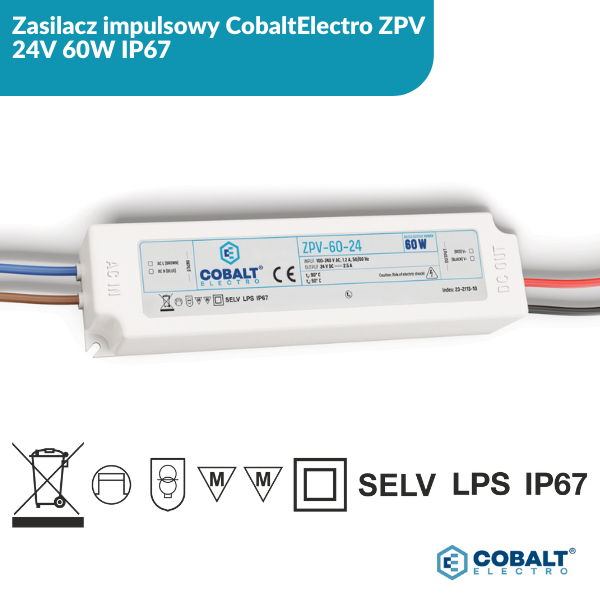 ZASILACZ IMPULSOWY COBALTELECTRO ZPV 24V 60W IP67