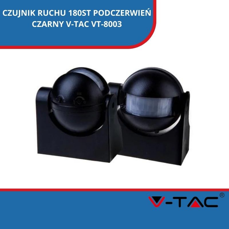 Czujnik Ruchu 180st Podczerwień Czarny V-TAC VT-8003 SKU 5077