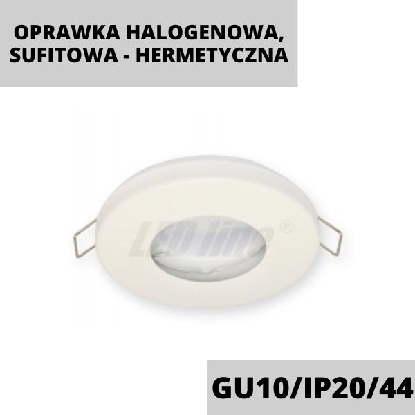 OPRAWKA HALOGENOWA, SUFITOWA - HERMETYCZNA IP20_44 - OKRĄGŁA, STAŁA, TŁOCZONA - BIAŁA MATOWA