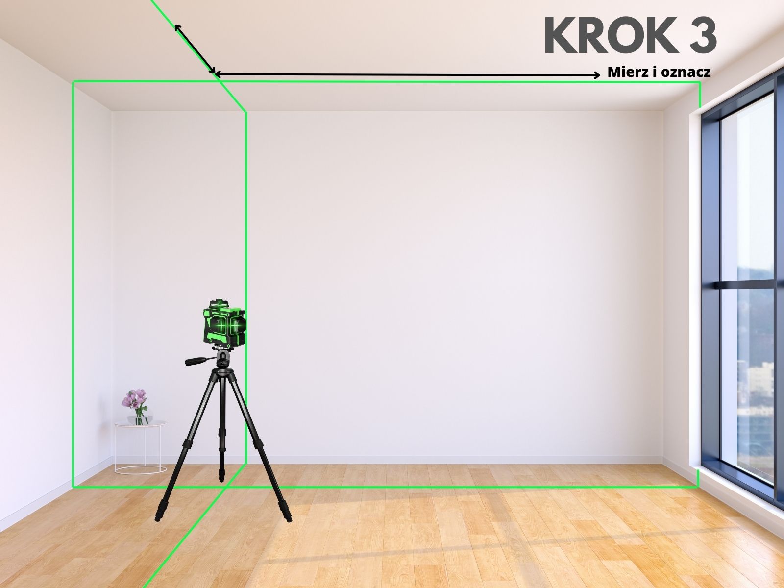 Jak przykleić taśmę LED do sufitu KROK 3 - wyznaczanie miejsca na profil LED
