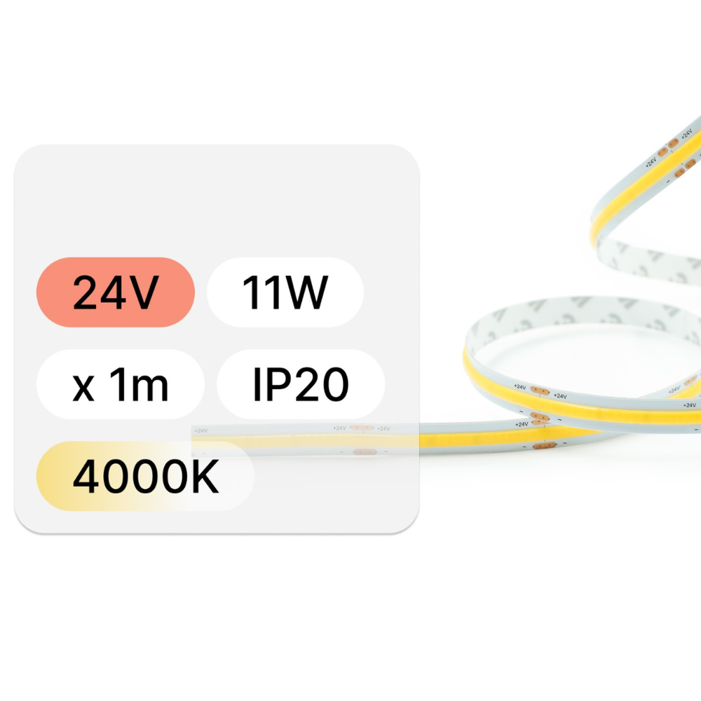 1mb / TAŚMA LED 24V / COB / 11W / 480LED / IP20 / 4000K / 100lm/W / Ra>90 / 8mm