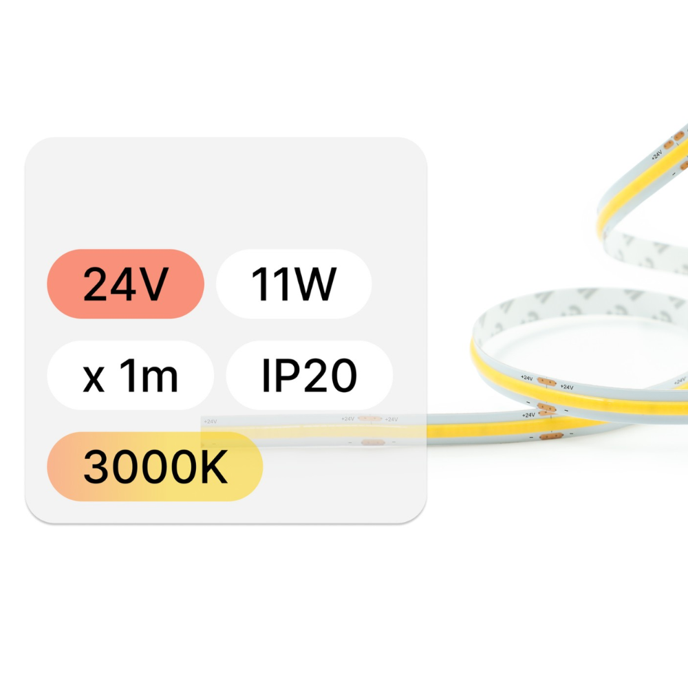 1mb / TAŚMA LED 24V / COB / 11W / 480LED / IP20 / 3000K / 95lm/W / Ra>90 / 8mm