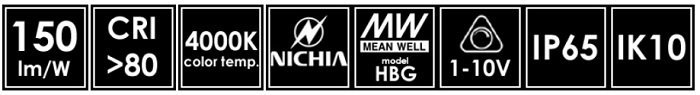 Lampa LED High Bay Juno 100W 1-10V 4000K Nichia - dane