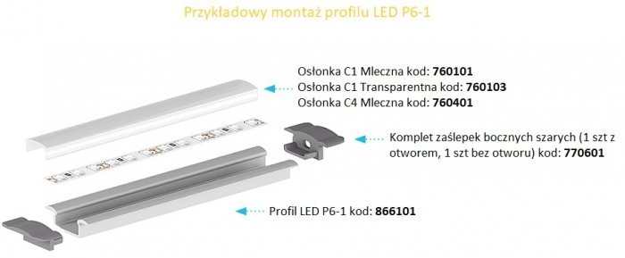 Profil LED wpustowy P6-1 TECH-LIGHT srebrny 1 metr