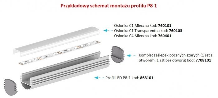 Profil LED nawierzchniowy P8-1 TECH-LIGHT srebrny 1 metr 