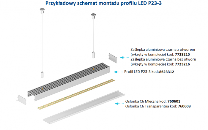 Profil LED natynkowy P23-3 czarny 1 metr