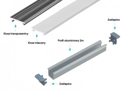 Zestaw profil LED typ G srebrny z kloszami i akcesoriami - 2m 