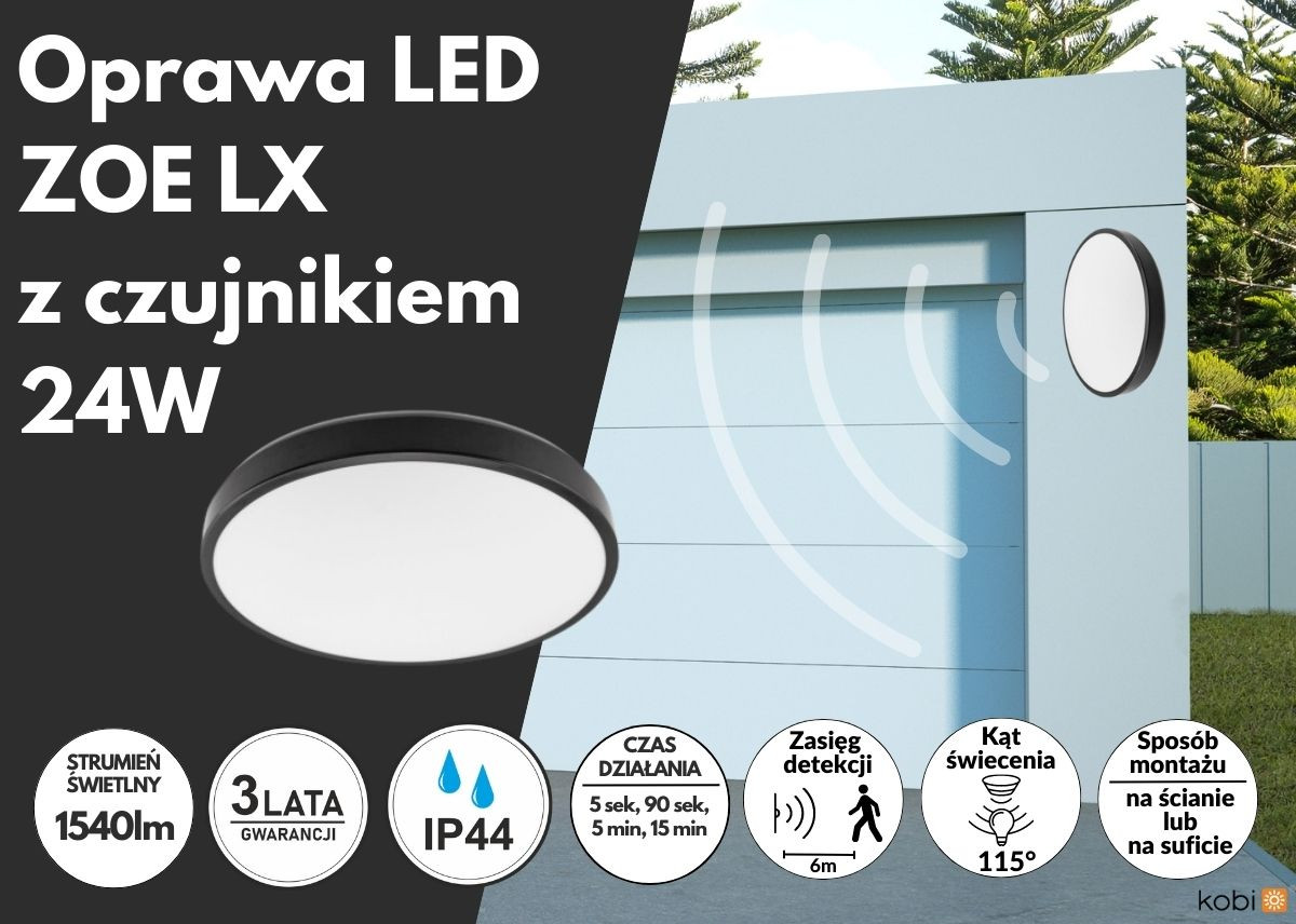 Oprawa LED ZOE LX z czujnikiem PREMIUM KFZX24WNBCZ 24W CZARNA