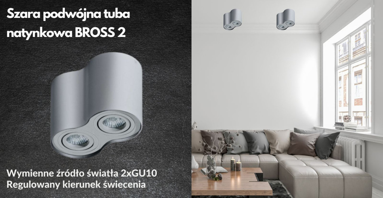 Szara podwójna tuba natynkowa BROSS 2