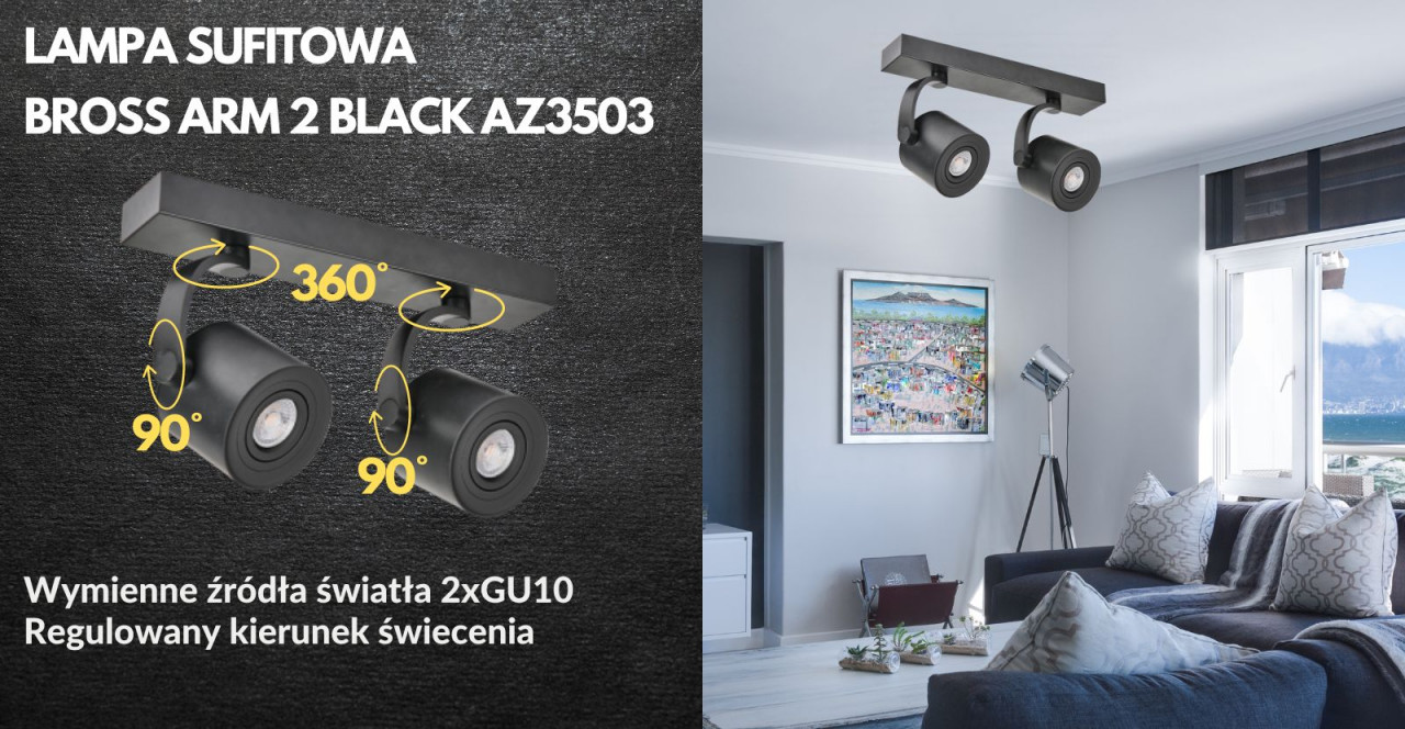 LAMPA SUFITOWA BROSS ARM 2 BLACK
