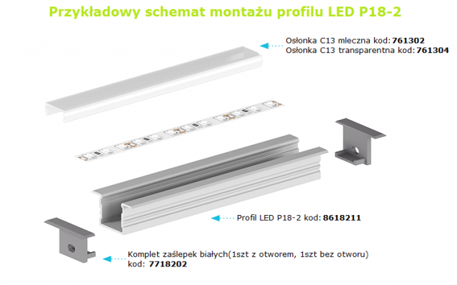 Profil LED wpustowy biały P18-2 - 2 metrowy TECH-LIGHT 8618211