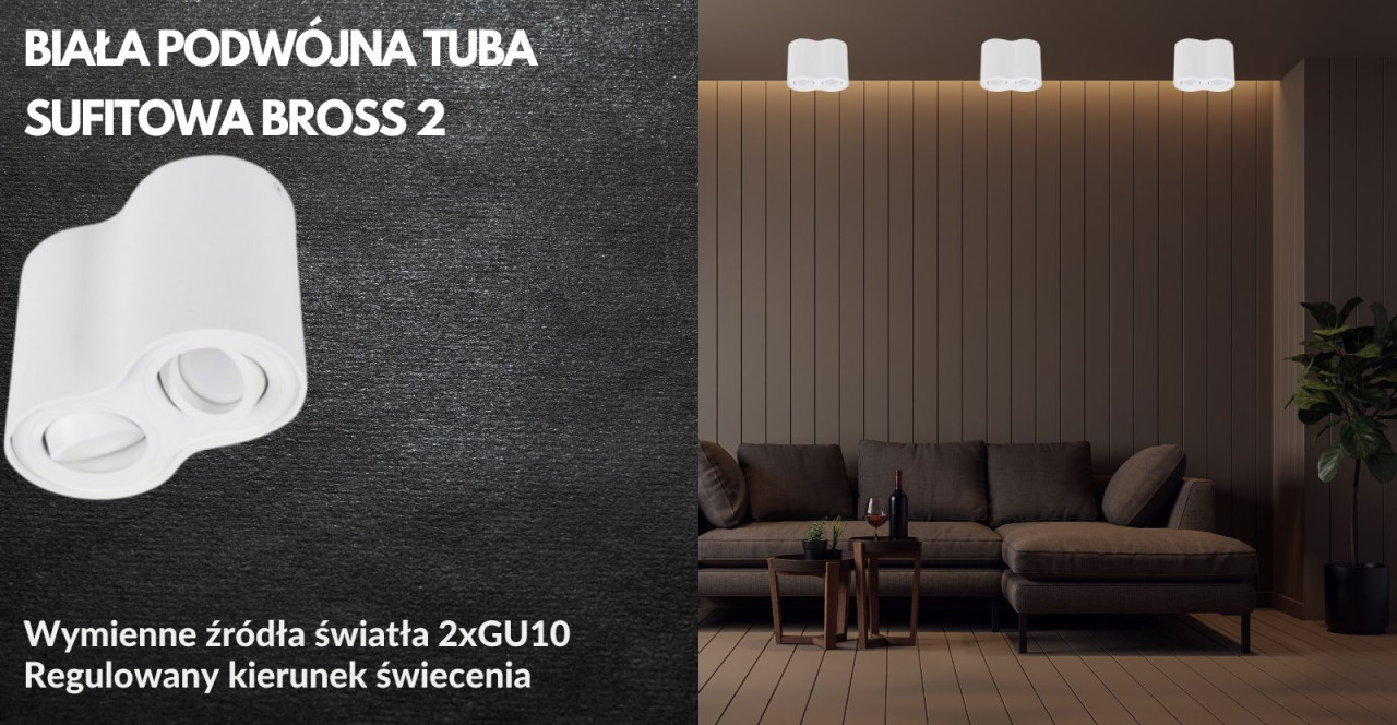 Biała podwójna tuba sufitowa BROSS 2
