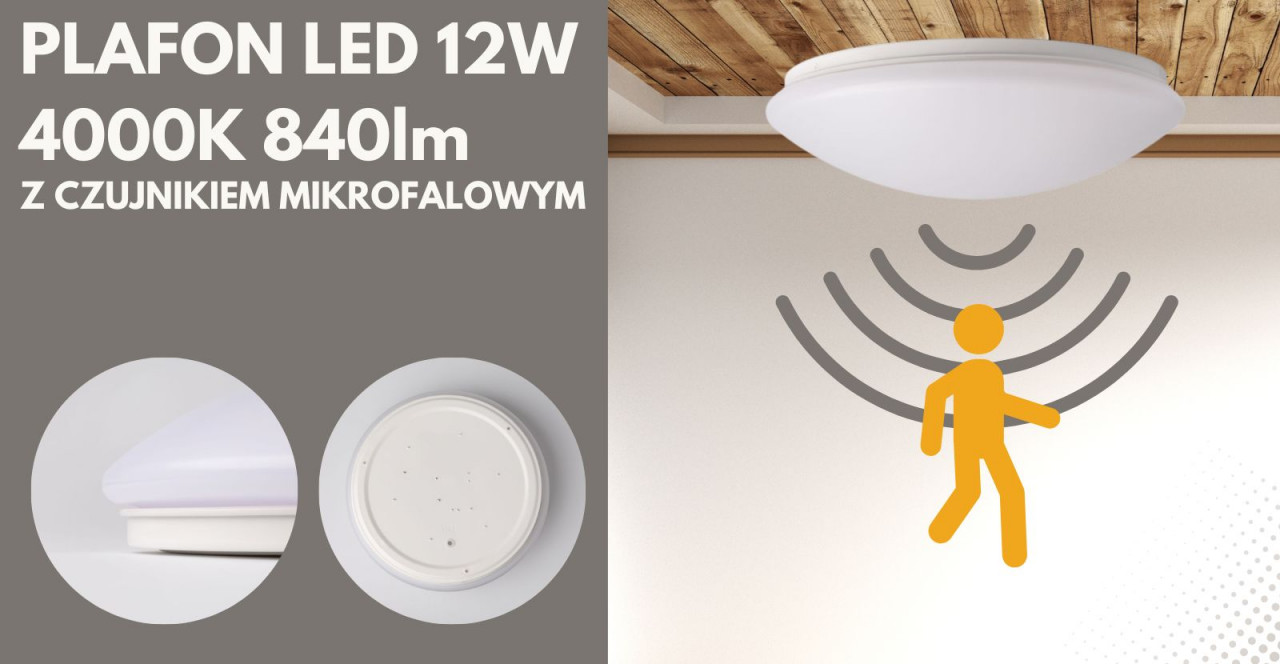 PLAFON LED EC79759 12W 4000K 840lm Z CZUJNIKIEM MIKROFALOWYM