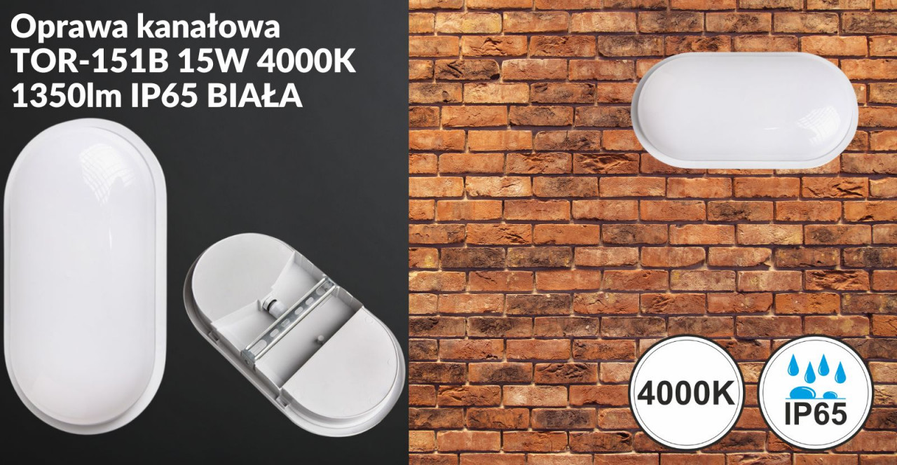 Oprawa kanałowa TOR-151B 15W 4000K 1350lm IP65 BIAŁA EC79893