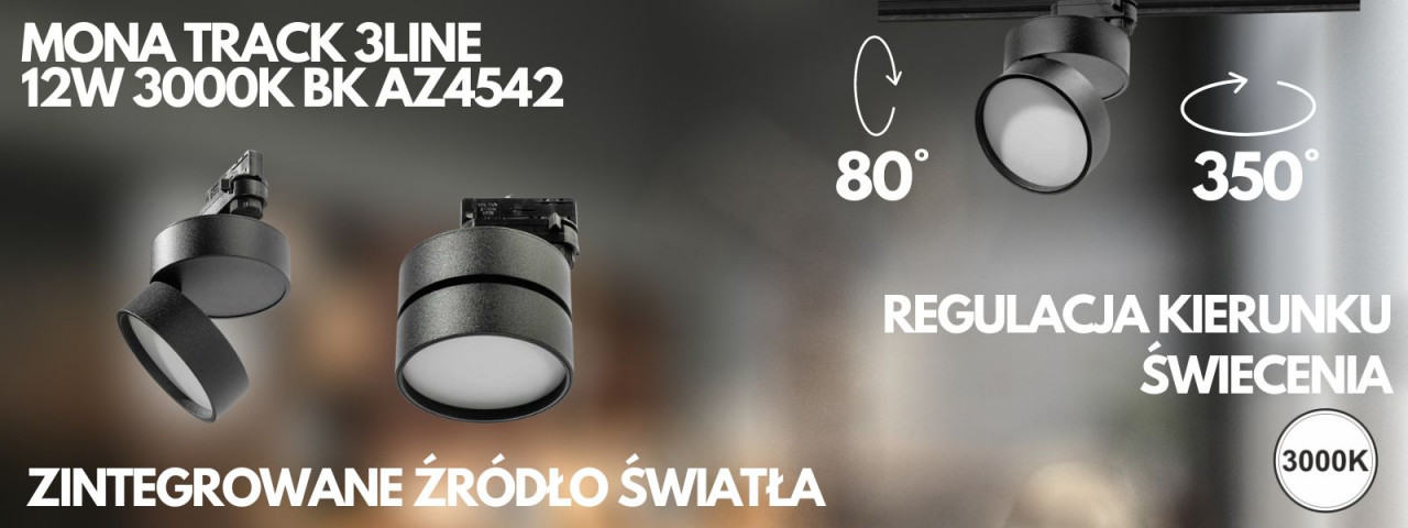 Czarna lampa do szynoprzewodu MONA TRACK 3LINE 12W 3000K BK AZ4542