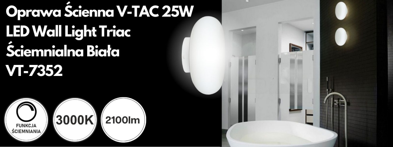 Oprawa Ścienna V-TAC SKU 40051 25W LED Wall Light Triac Ściemnialna Biała VT-7352 3000K 2100lm