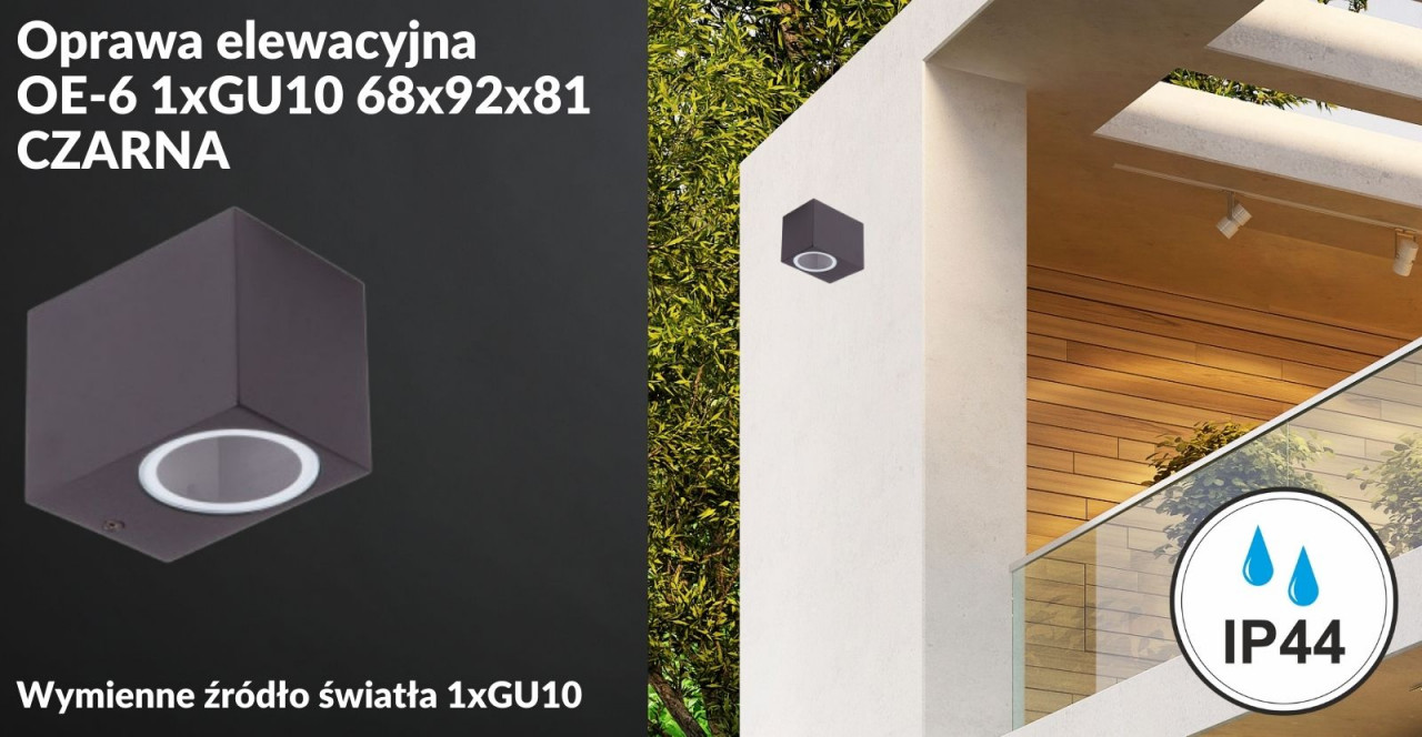 Oprawa elewacyjna OE-6 1xGU10 68x92x81 CZARNA EC79084