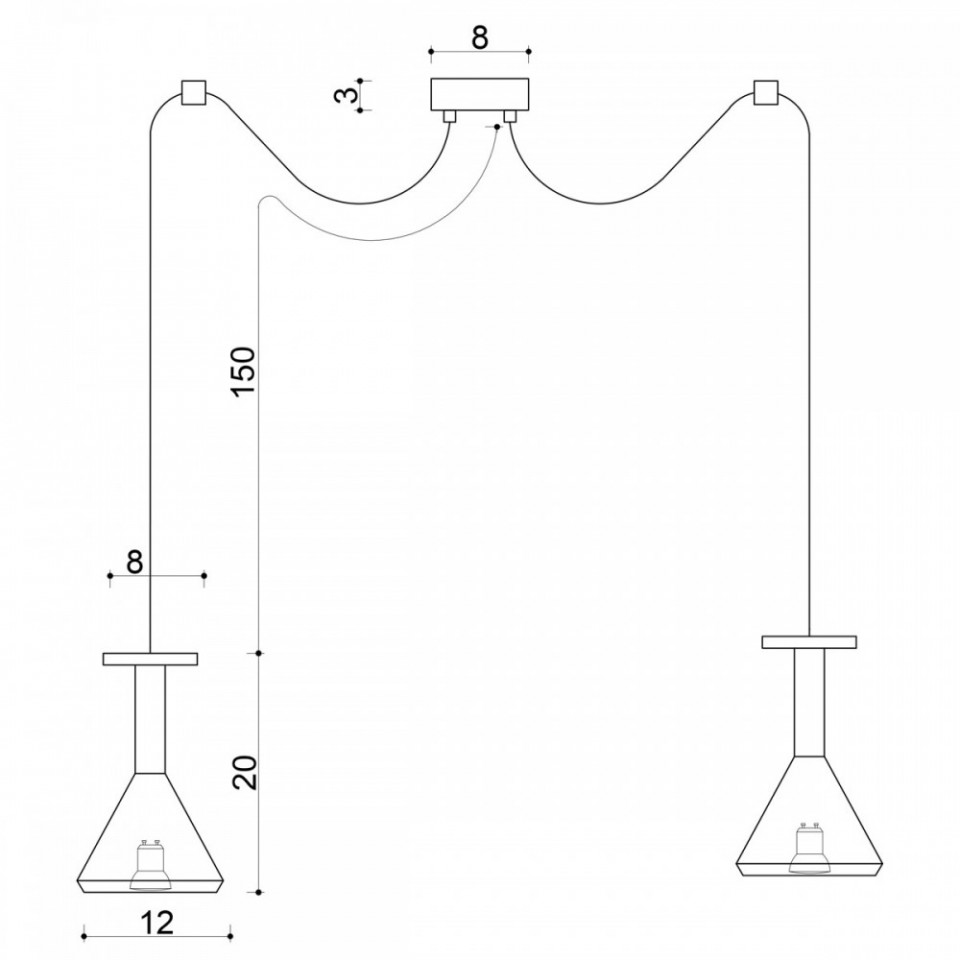 DREWNIANA LAMPA SUFITOWA LOFT CONO 2 GU10 LAMPA WISZĄCA TYPU PAJĄK KOLOROWE KABLE