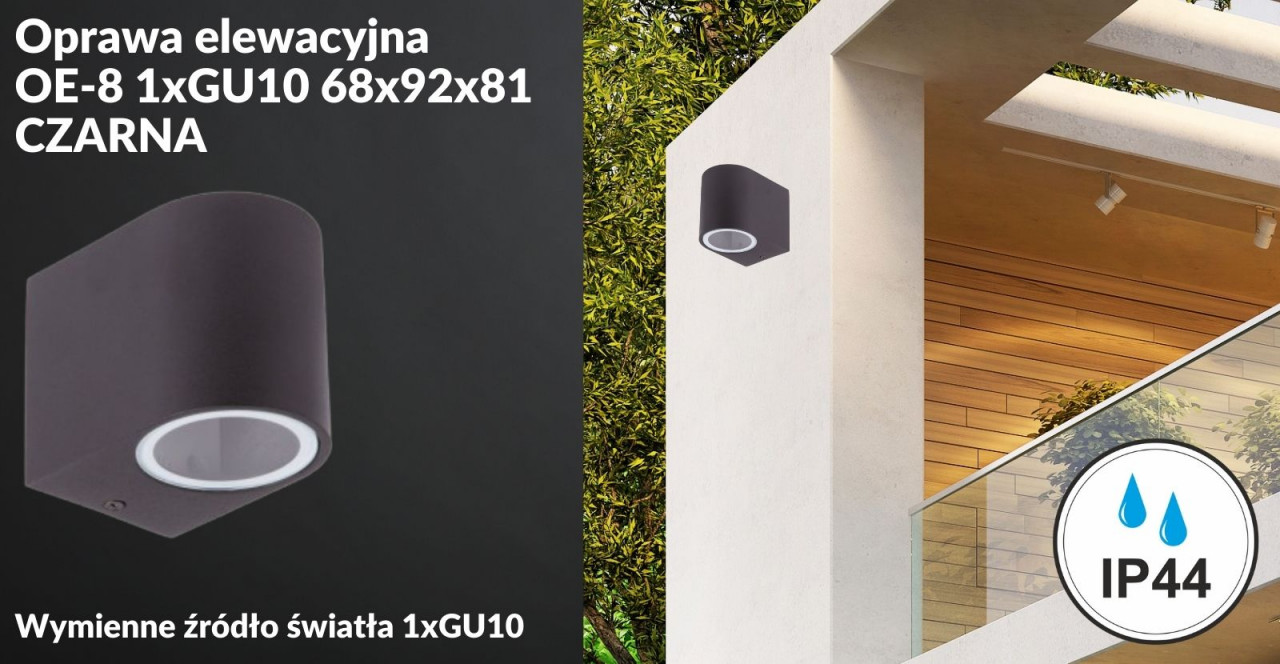 Oprawa elewacyjna OE-8 1xGU10 68x92x81 CZARNA EC79086