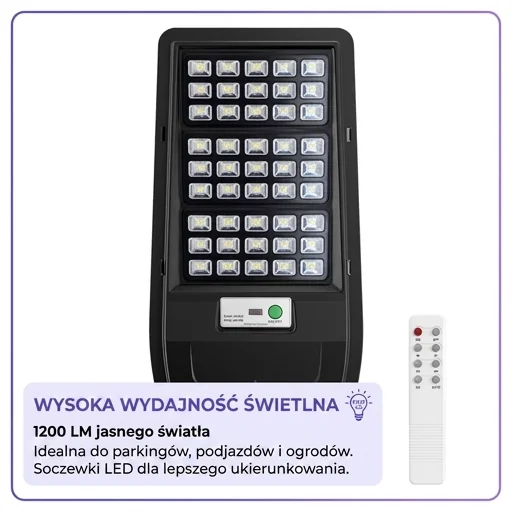 Latarnia solarna Via 100W 1200lm 6000K EKO9094 – cecha: strumień świetlny 1200 lm, zdjęcie produktowe z przodu