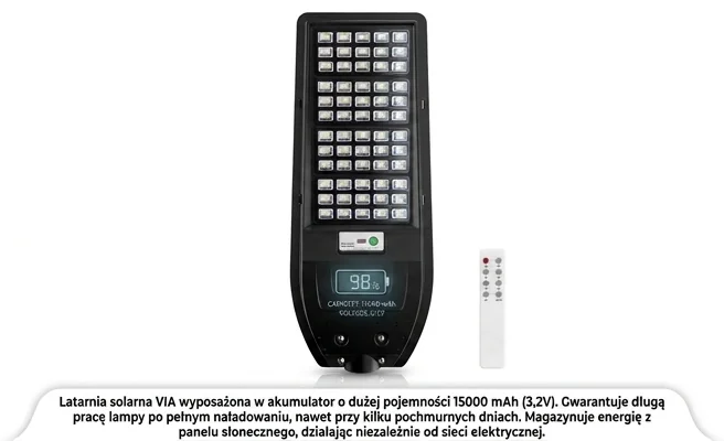 Latarnia solarna Via 150W 1800lm 6000K EKO9095, akumulator 15000 mAh, widok z góry, białe tło