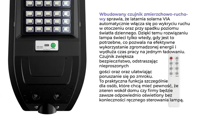 Latarnia solarna Eko-Light VIA 200W EKO9096 z detalem czujnika ruchu, zdjęcie produktowe