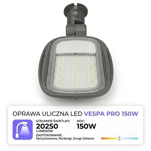 Oprawa uliczna LED VESPA PRO 150W KOBI kod 107500 – wysoki strumień świetlny 20250 lm, detal panelu LED