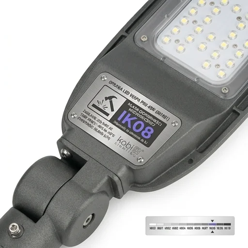 Solidna obudowa oprawy ulicznej LED VESPA PRO 40W KOBI kod produktu 001881, odporność mechaniczna IK08