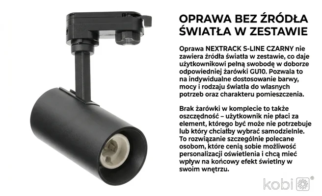 Brak źródła światła w oprawie szynowej NEXTRACK S-LINE KOBI czarna 112494 – zdjęcie produktowe