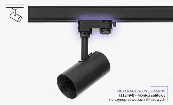 Montaż sufitowy oprawy szynowej NEXTRACK S-LINE KOBI czarna 112494 na zdjęciu produktowym