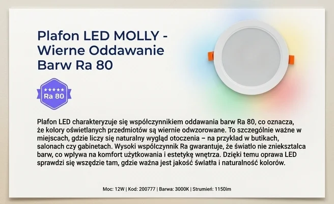 Plafon LED MOLLY 12W 1150lm 3000K Led Line 200777, widok z góry, wysoki współczynnik oddawania barw Ra 80