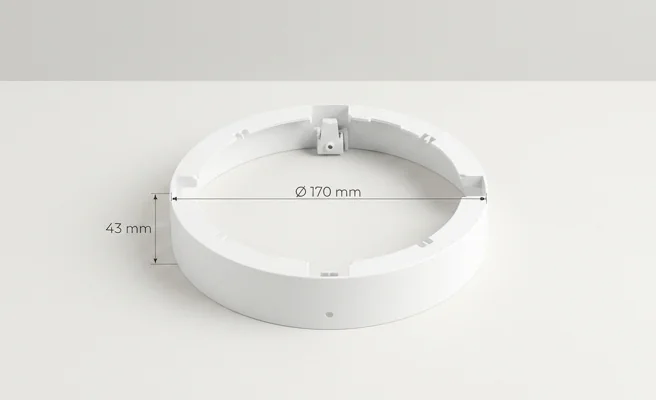 Ramka okrągła do montażu natynkowego Downlightu MOLLY 18W kod 115826 - realistyczne zdjęcie produktowe z widocznymi wymiarami 170 mm średnicy i 43 mm wysokości