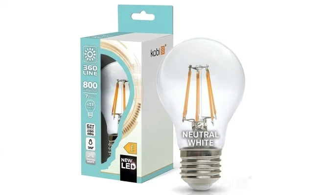 Żarówka LED E27 FGS 7W barwa NEUTRALNA 360 Line KAFGSE277WNB z napisem NEUTRAL WHITE, widok produktowy