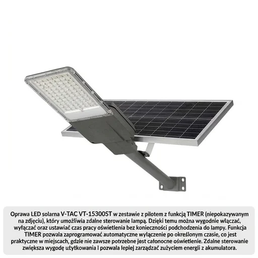 Oprawa LED solarna V-TAC VT-15300ST z funkcją sterowania pilotem, kod produktu VT-15300ST