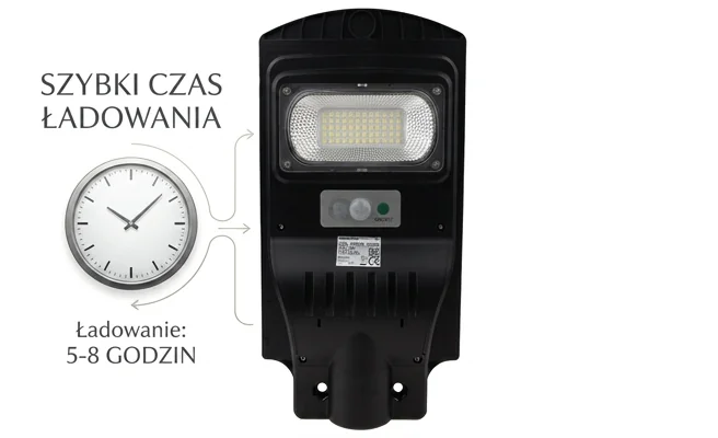 Lampa solarna LED Eco Light EC20095 z symbolem zegara, szybkie ładowanie, zdjęcie produktowe